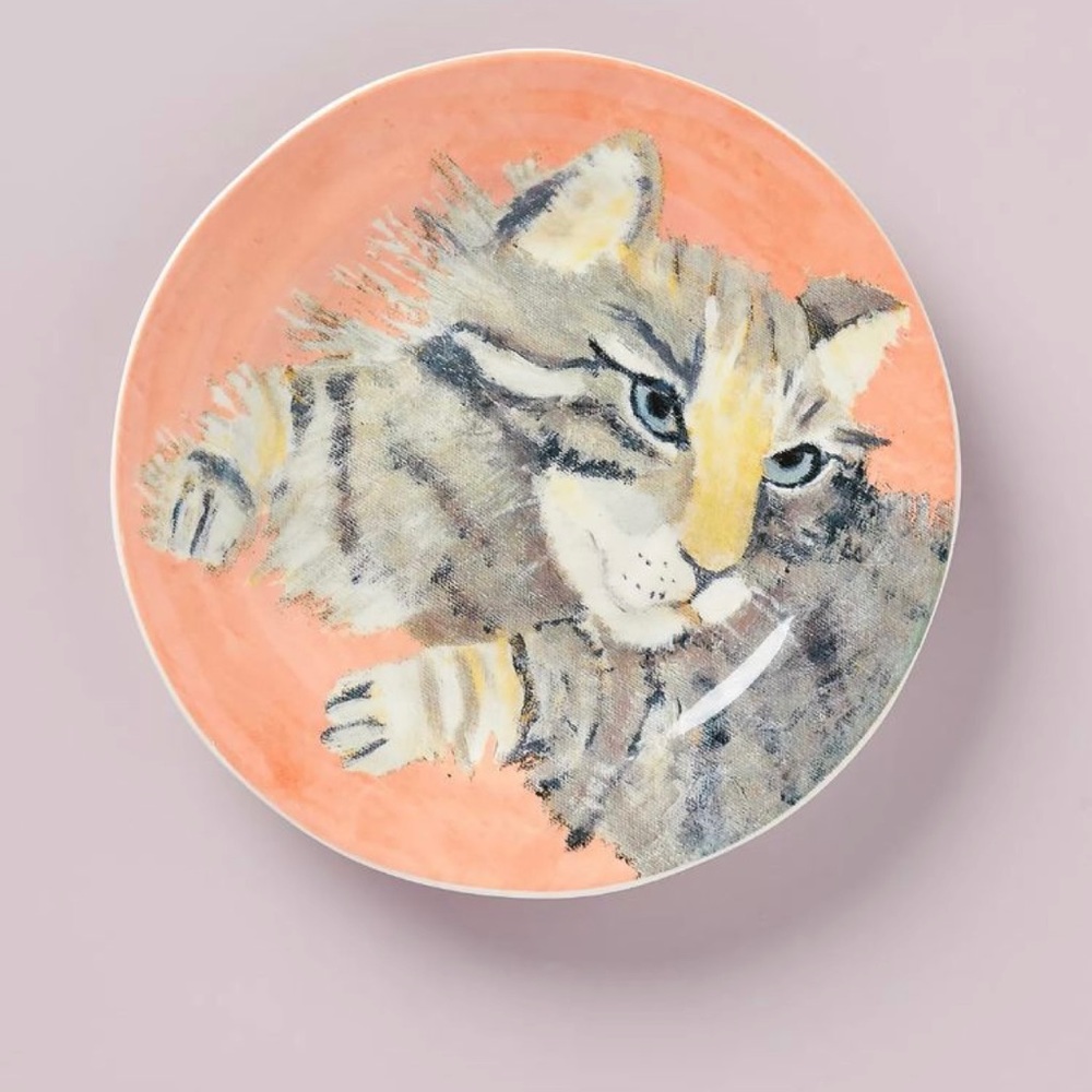 Anthropologie BRAND NEW, Carole Akins Furry Friends Dessert Plate